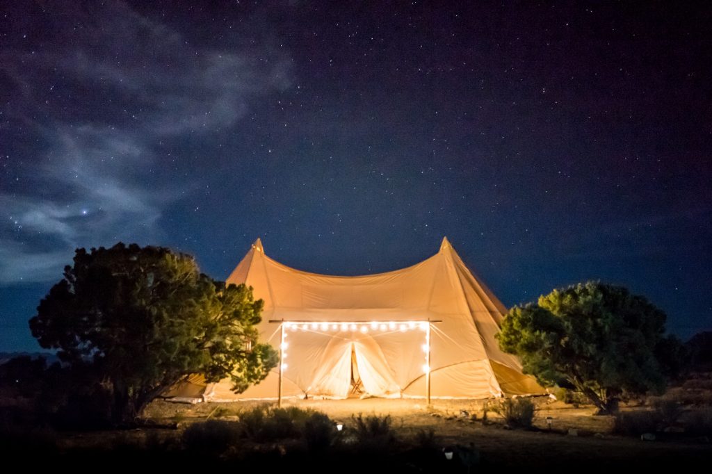 glamping tent with lights