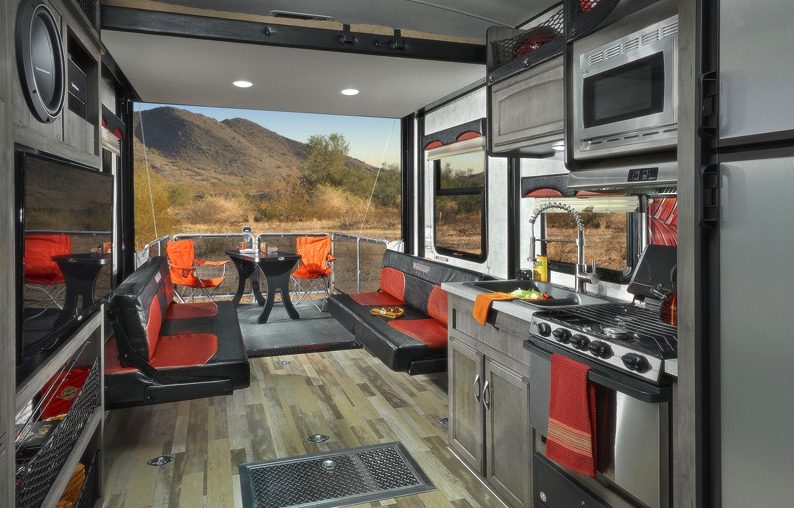 toy hauler rv trailer interior deck