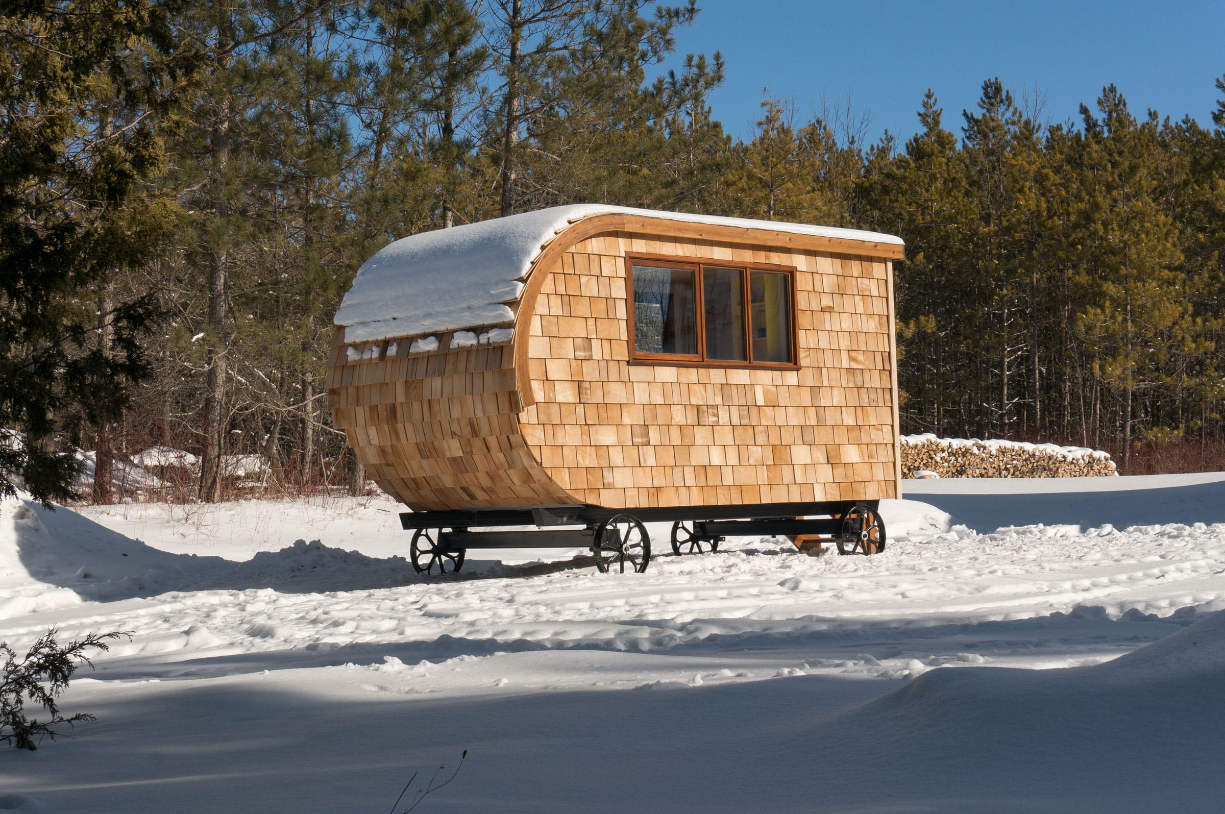 tiny home wheels handmade canada snow