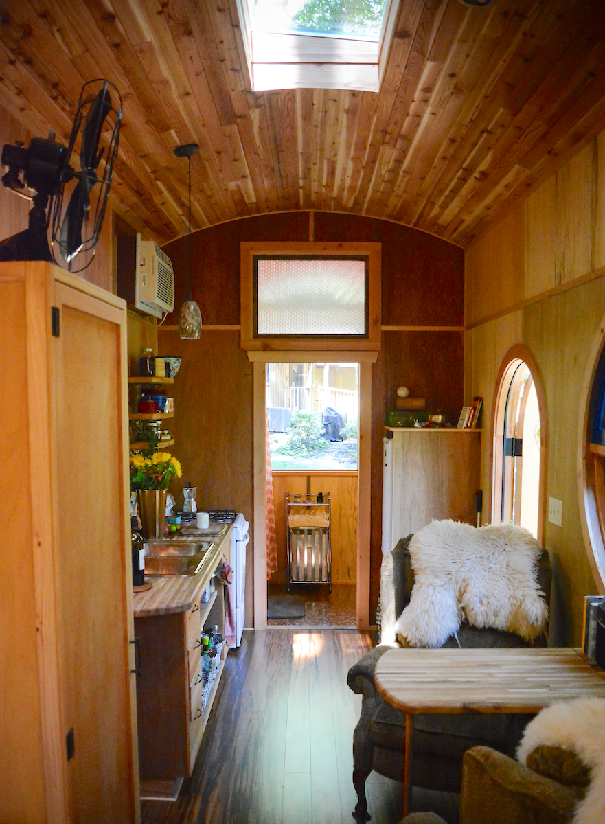interior tiny home trailer kitchen skylight