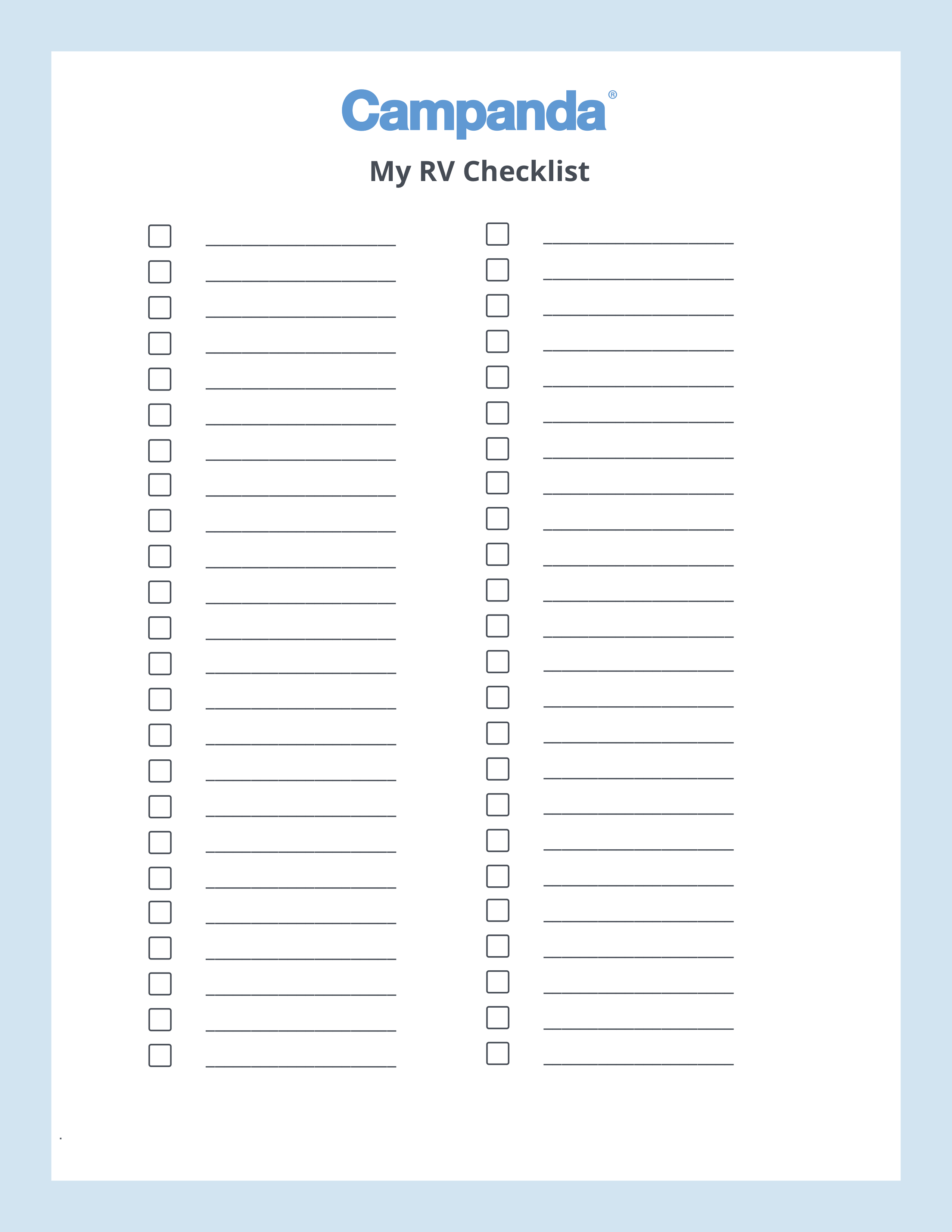 rv checklist blank