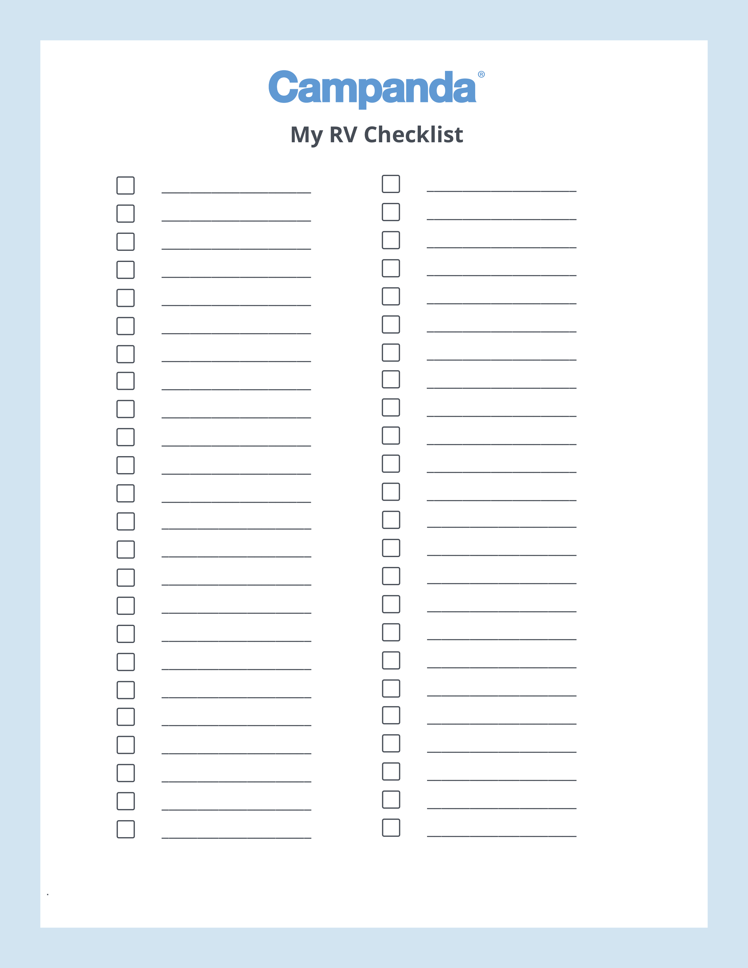 RV Checklists 6 Printable Packing Lists