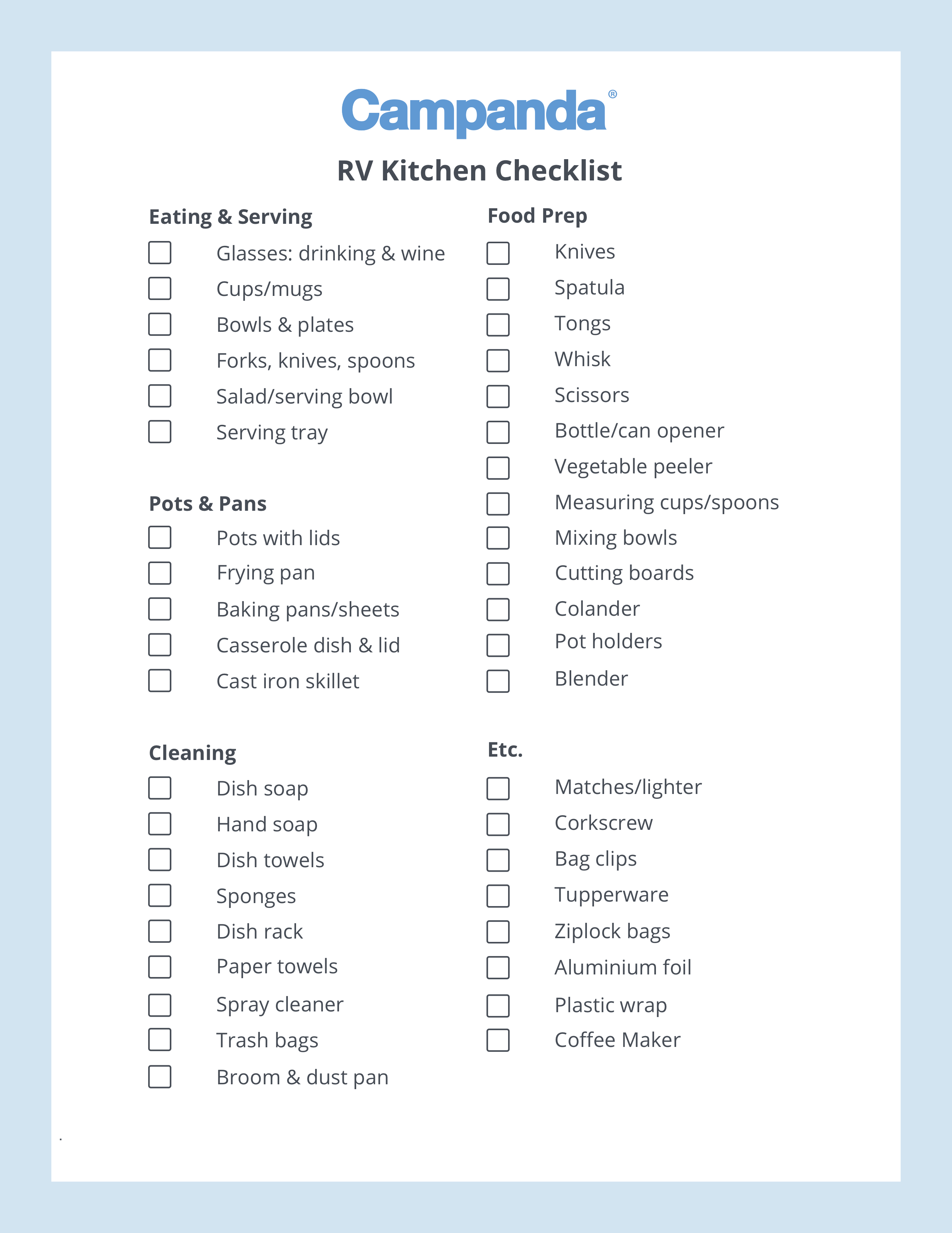 rv checklists 6 printable packing lists