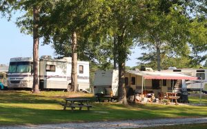 rv park campground campsite tree lined motorcoach how to find rv camping